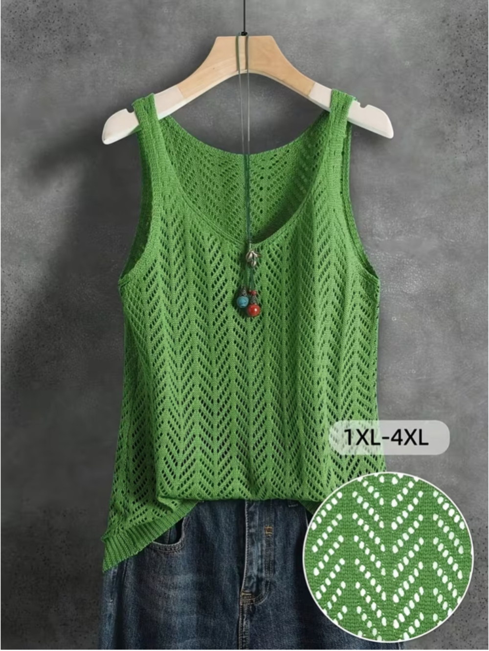 Osadia Women's Plus Size 4XL 20 Green Crochet Knit Tank Top Sleeveless